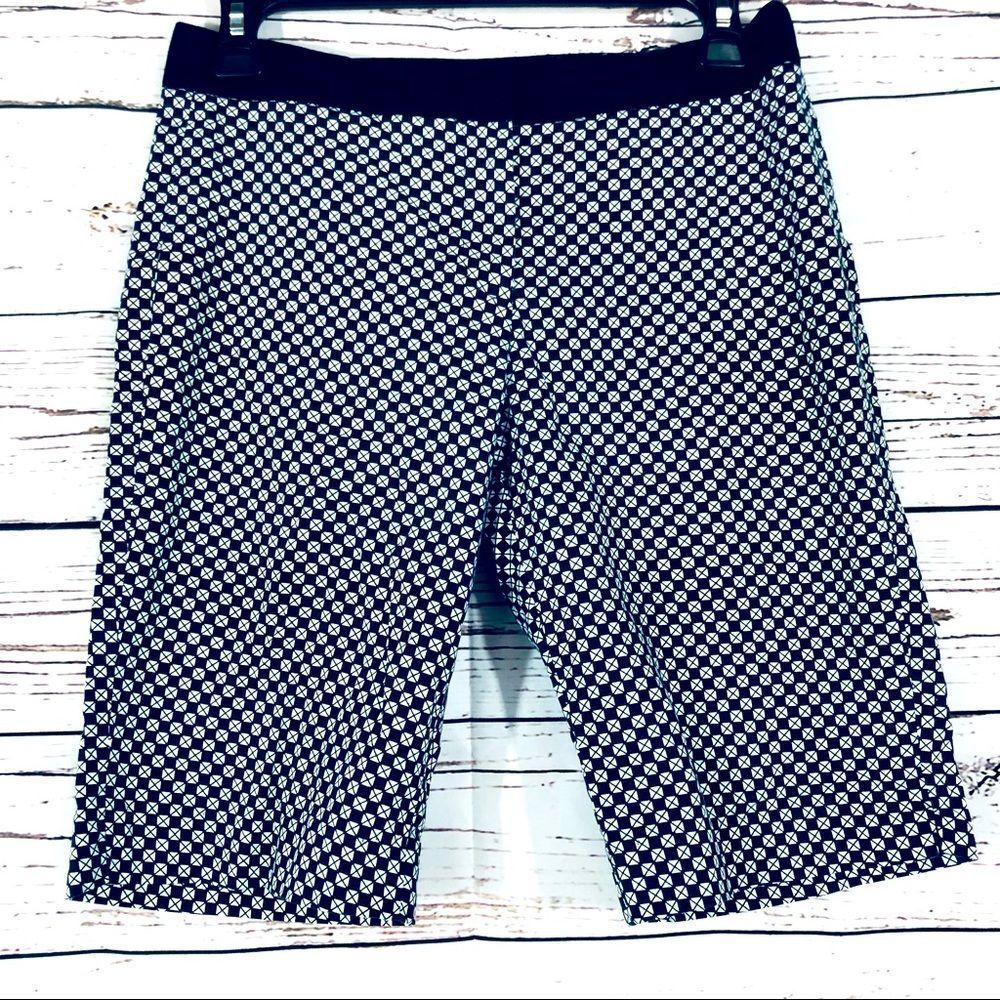 Sandro Studio Patterned Cotton Stretch Fitted Shorts Navy Blue White Print 2